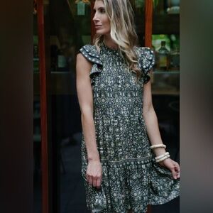 TUCKERNUCK OMIKA Wilora Double Ruffle Sleeve Mini Dress, Malia Pistachio Large